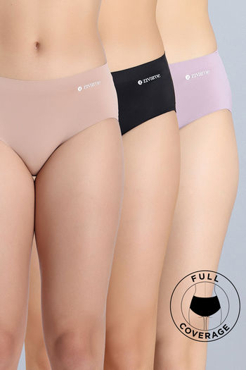 Buy Zivame Medium Rise Full Coverage No Visible Panty Line Hipster (Pack of 3) - Multicolor